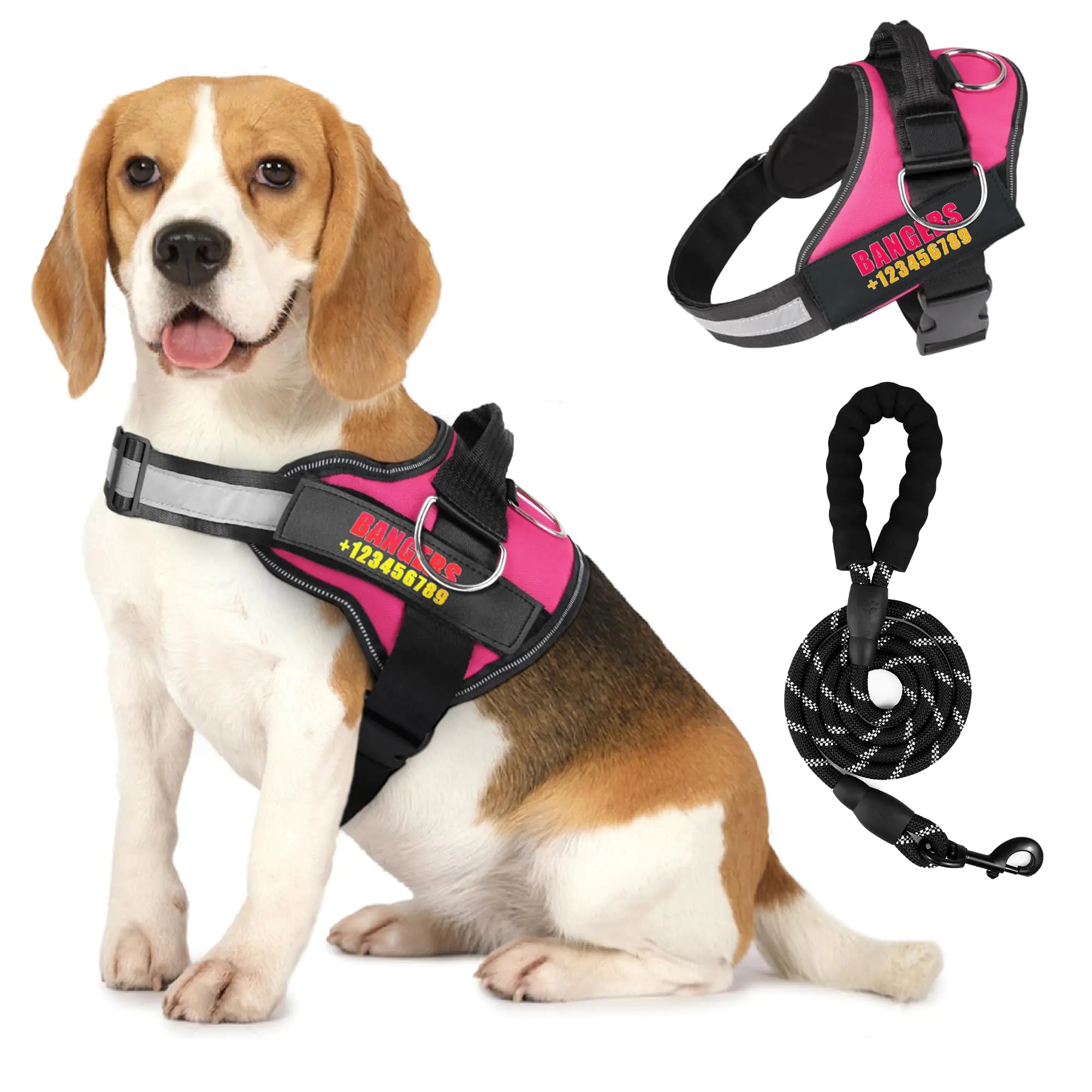 Slok Personalized Medium Dog Harness with Name and Phone Number No Pull Dog Harness Easy Walk Dog Harness Girl with Handle Reflective Dog Harness and Leash Set Adjustable No Choke Hot Pink