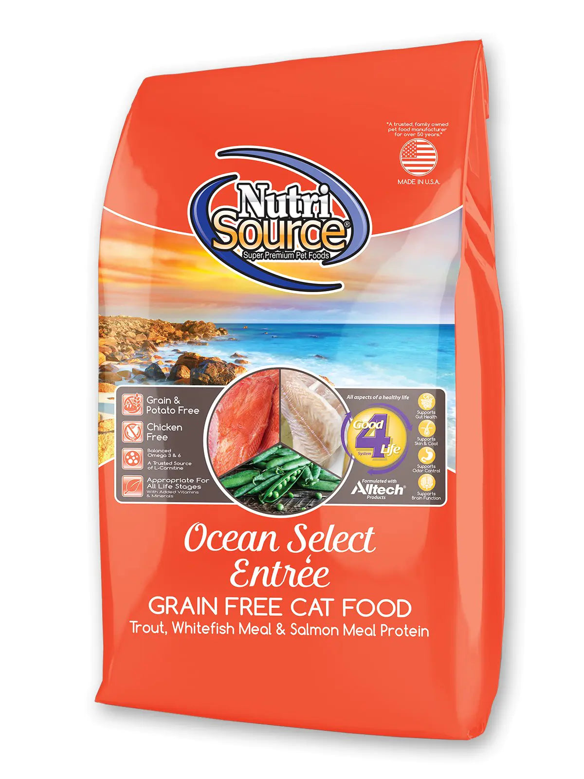 NutriSource Grain-Free Cat Food Made with Ocean Select Trout Whitefish and Salmon Meal 15LB Dry Cat Food - Pawluxe