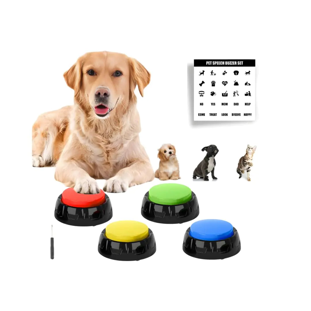 MAGICURA- Premium Pack of 4 Loud Talk for Dog Buttons Training Words Dogs ABS Plastic 30s Recordable Talking Button Set Voice Recording Button for Communication Pet Training Buzzer - Pawluxe