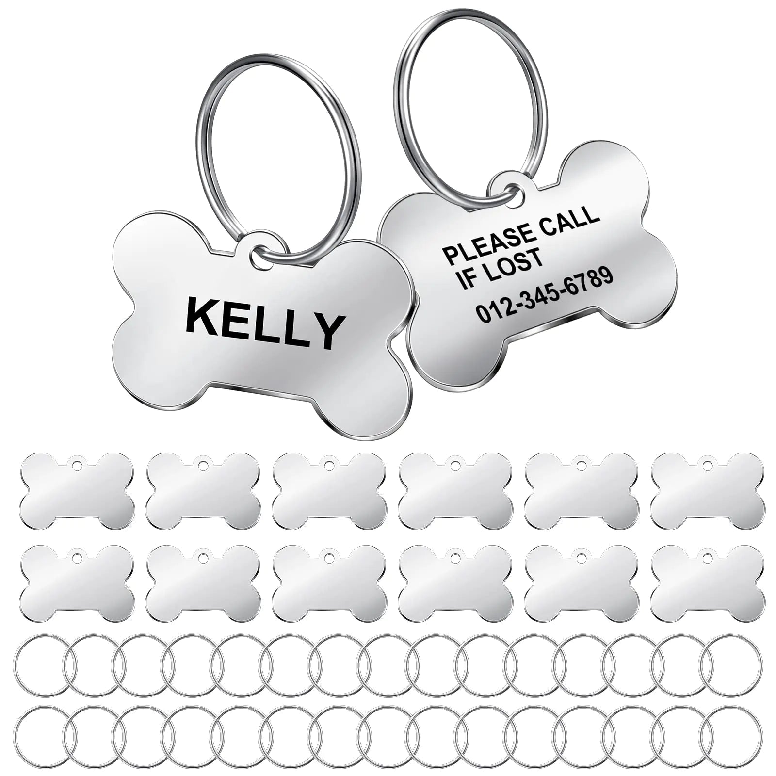 Leifide 200 Pcs Blank Dog Tags Bone Shape Aluminum Dog Tags for Engraving Personalized Name Phone Number Pet ID Tag Pendants for Dog Cat 100 Pcs Dog Name Tag with 100 Pcs Dog Collar Rings