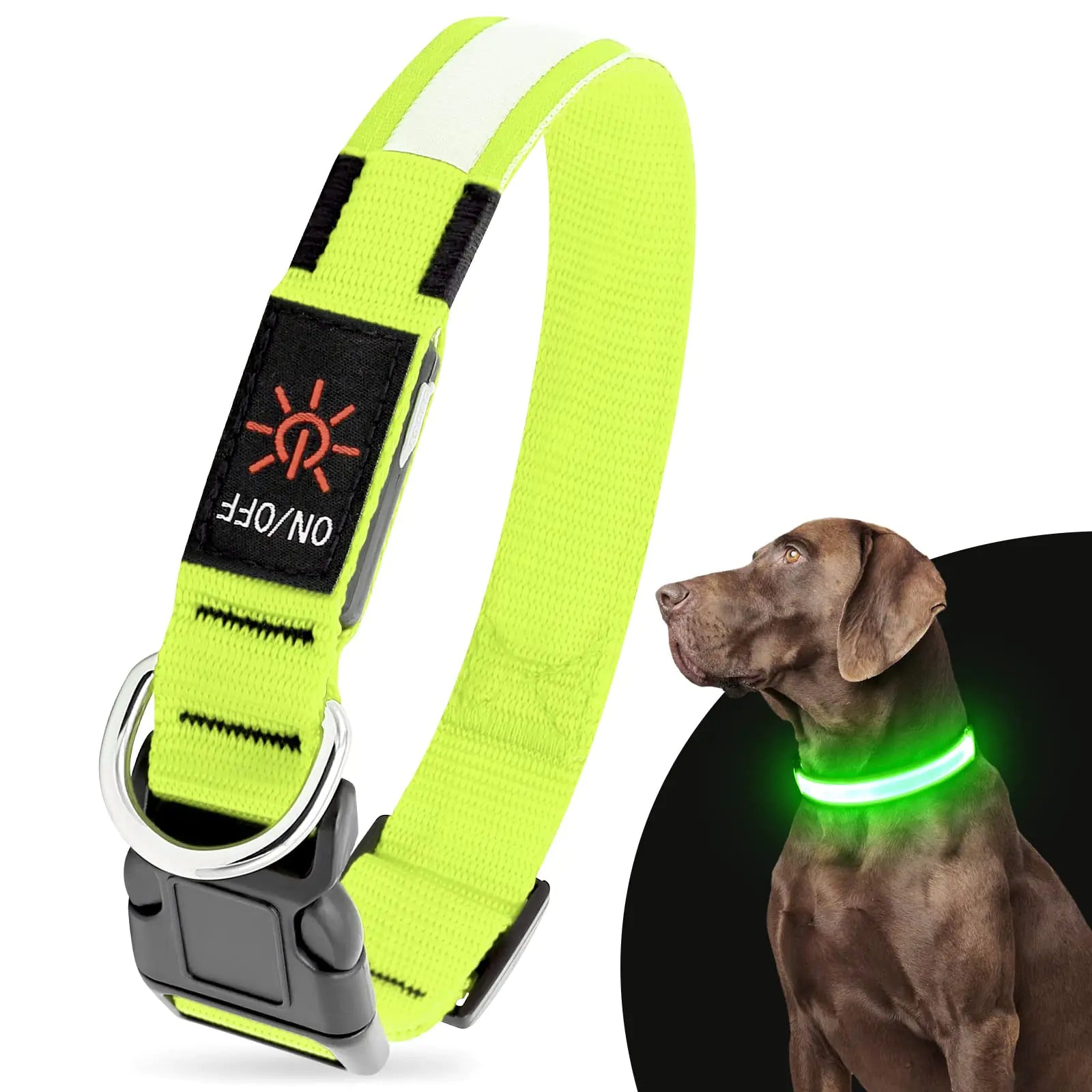 Illumifun LED Dog Collar USB Rechargeable Light Up Dog Collar Flashing Dog Collar for Your Large Dogs Walking in The Dark (Green X-Large)