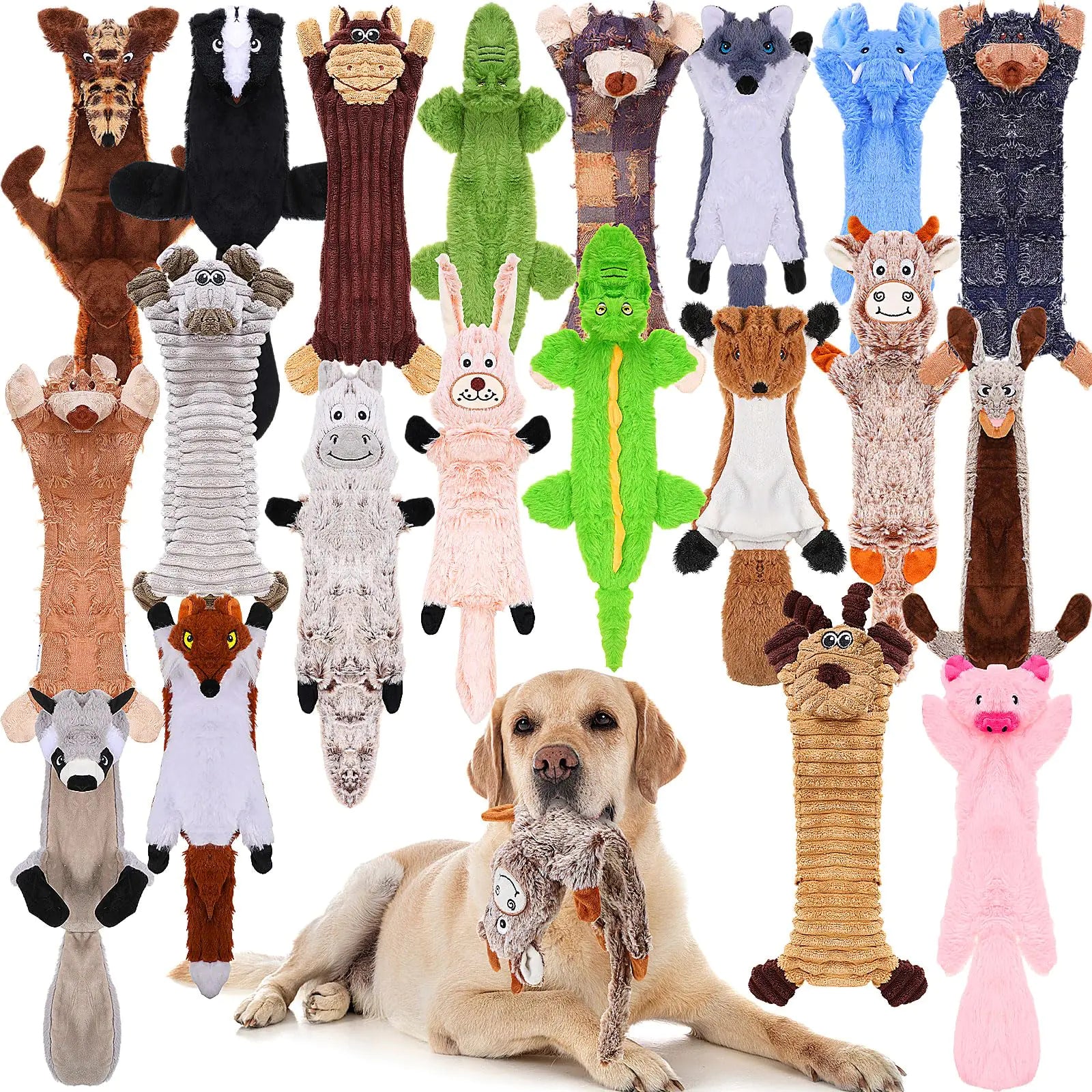 Outus 20 Pcs Dog Squeaky Toys No Stuffing Dog Toys for Aggressive Chewers Crinkle Dog Toys Animals Puppy Toys Dog Squeak Toys Teething Plush Dogs Chew Toy for Small Medium Large Pet Gift 20 Styles