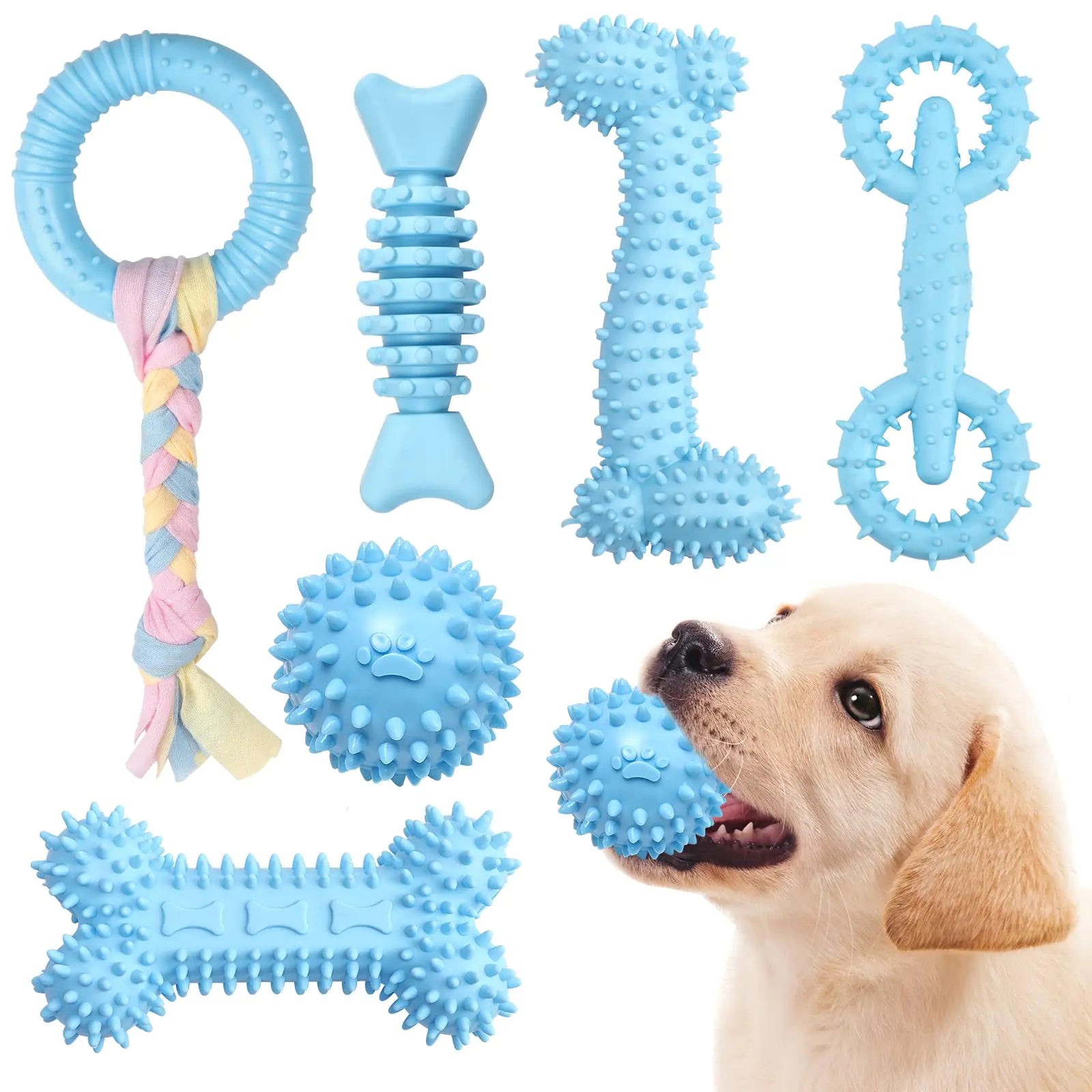Bininl 6 Pack Dog Chew Toys for Puppy Cute Blue Small Dog Toys Puppy Dog Toys for Teething Soft Durable Interactive Chew Toy for Small Dogs
