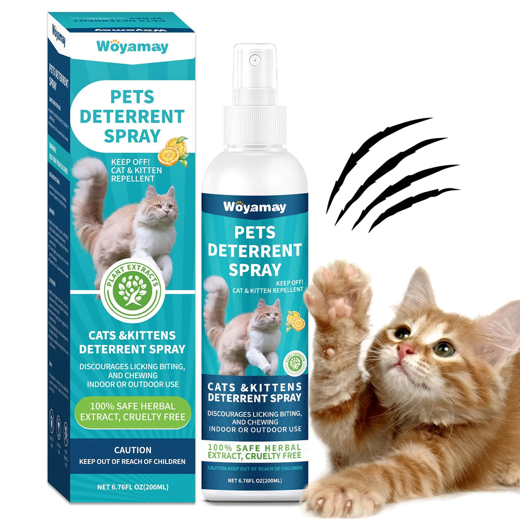 Woyamay Cat Deterrent Spray Dog and Cat Repellent Indoor & Outdoor Cat Spray Deterrent for Scratching Dog Deterrent Spray to Keep Pet Off Limits Areas Protect Furniture Sofa Rug Curtain 200 ml