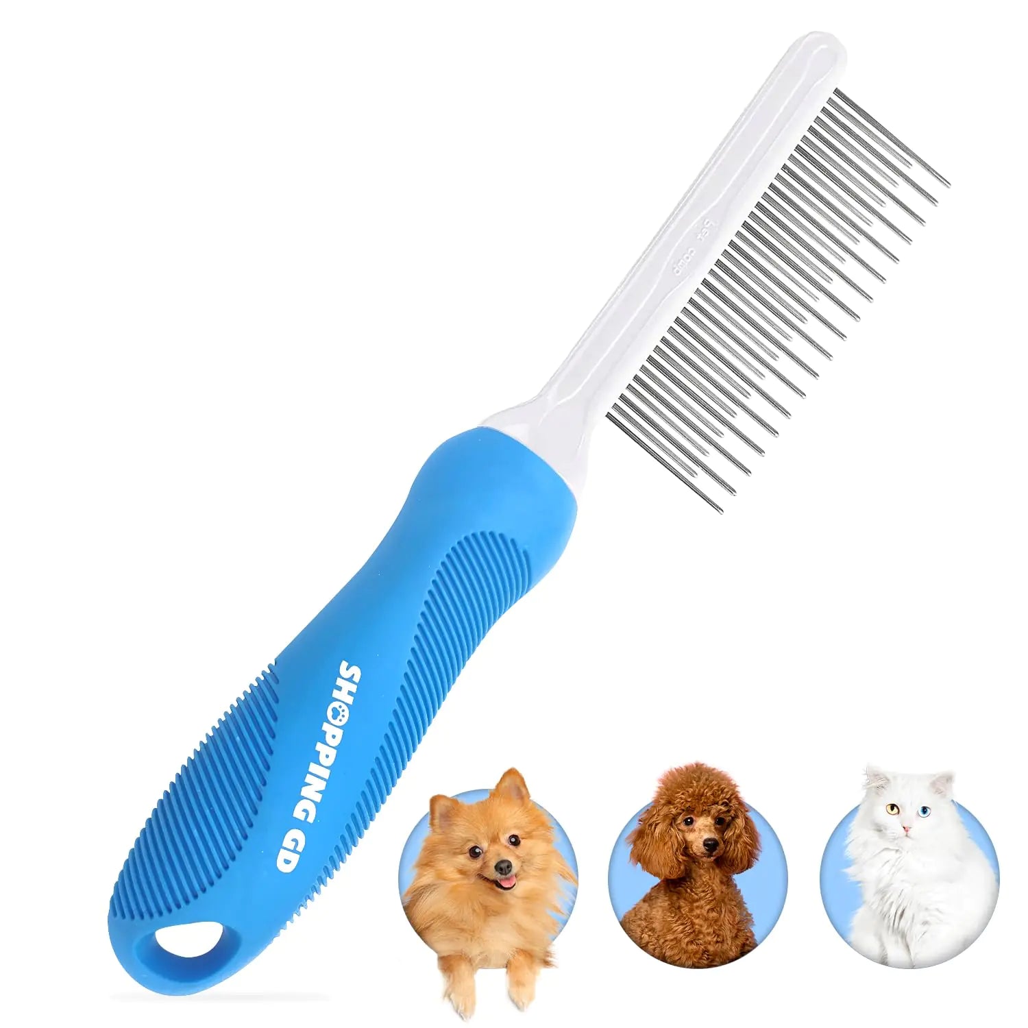 Detangling Pet Grooming Comb for Dogs & Cats with Long & Short Stainless Steel Metal Teeth for Removing Tangles and Knots - Dematting Brush to Detangle Matted Hair - Pawluxe
