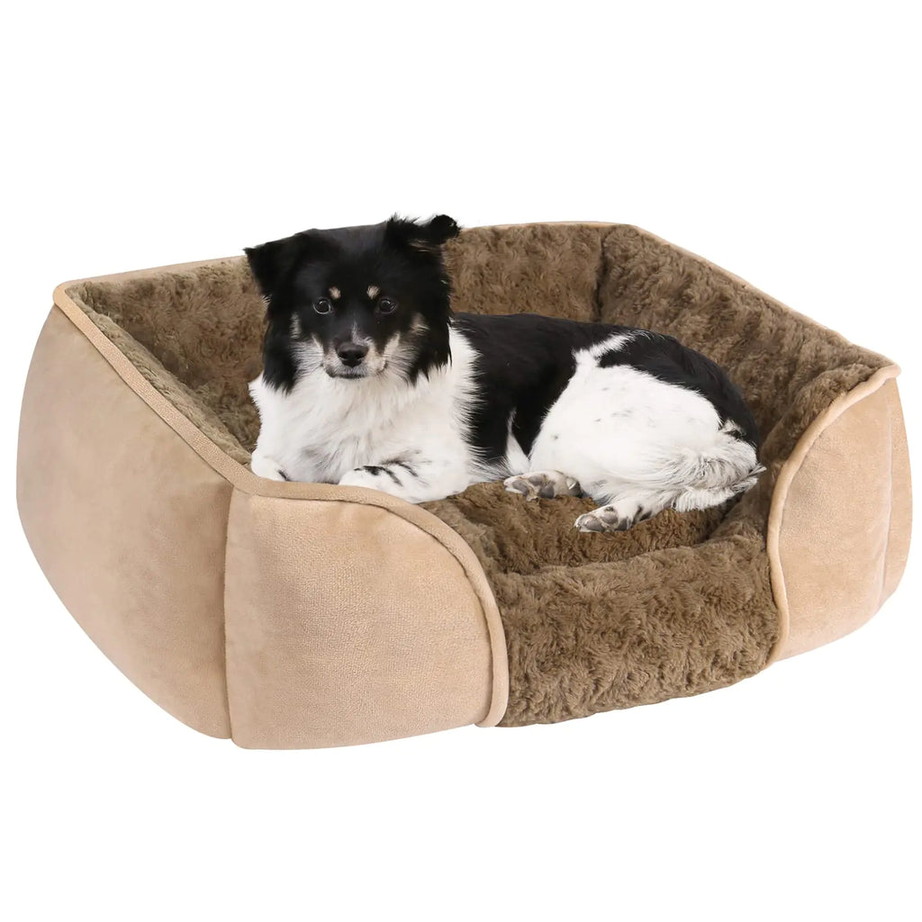YAEM Dog Beds for Medium Dogs Swirl Rose Velvet Calming Dog Beds Cat Beds Anti Anxiety Dog Sofa Bed Machine Washable Aiti-Slip Pet Beds with Removable Cushion Light Brown - M (25"x21"x8") - Pawluxe