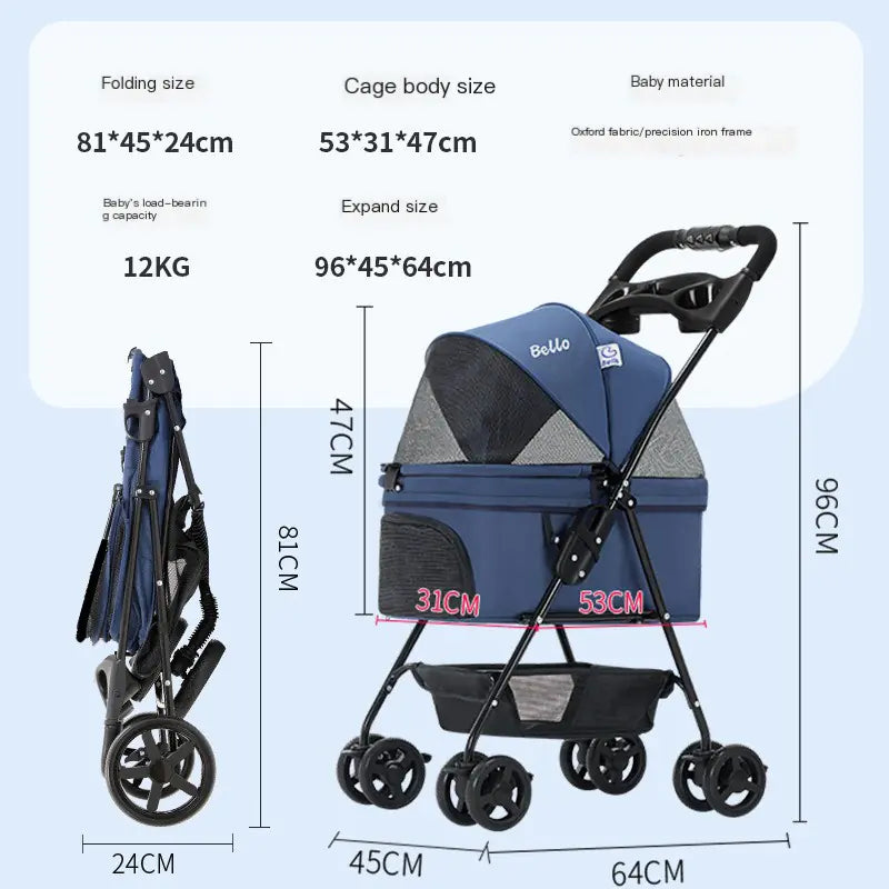 Bello OSM-M02S Lightweight Folding Pet Stroller