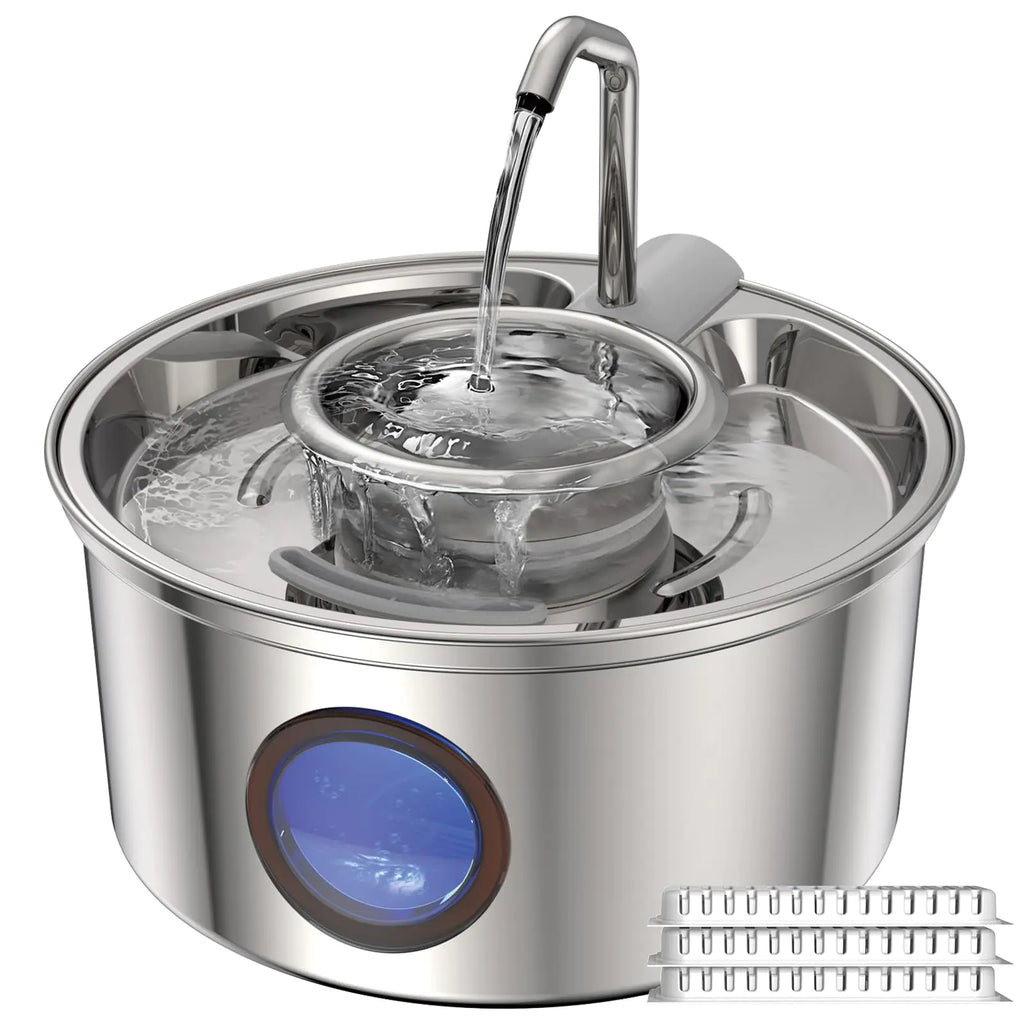 Hicuper Cat Water Fountain108oz/3.2L Stainless Steel Cat Fountain and Removable Water BowlPet Fountain with Water Level WindowQuiet PumpMulti-Filter Water Tap Provides Flowingfor Dog Cats