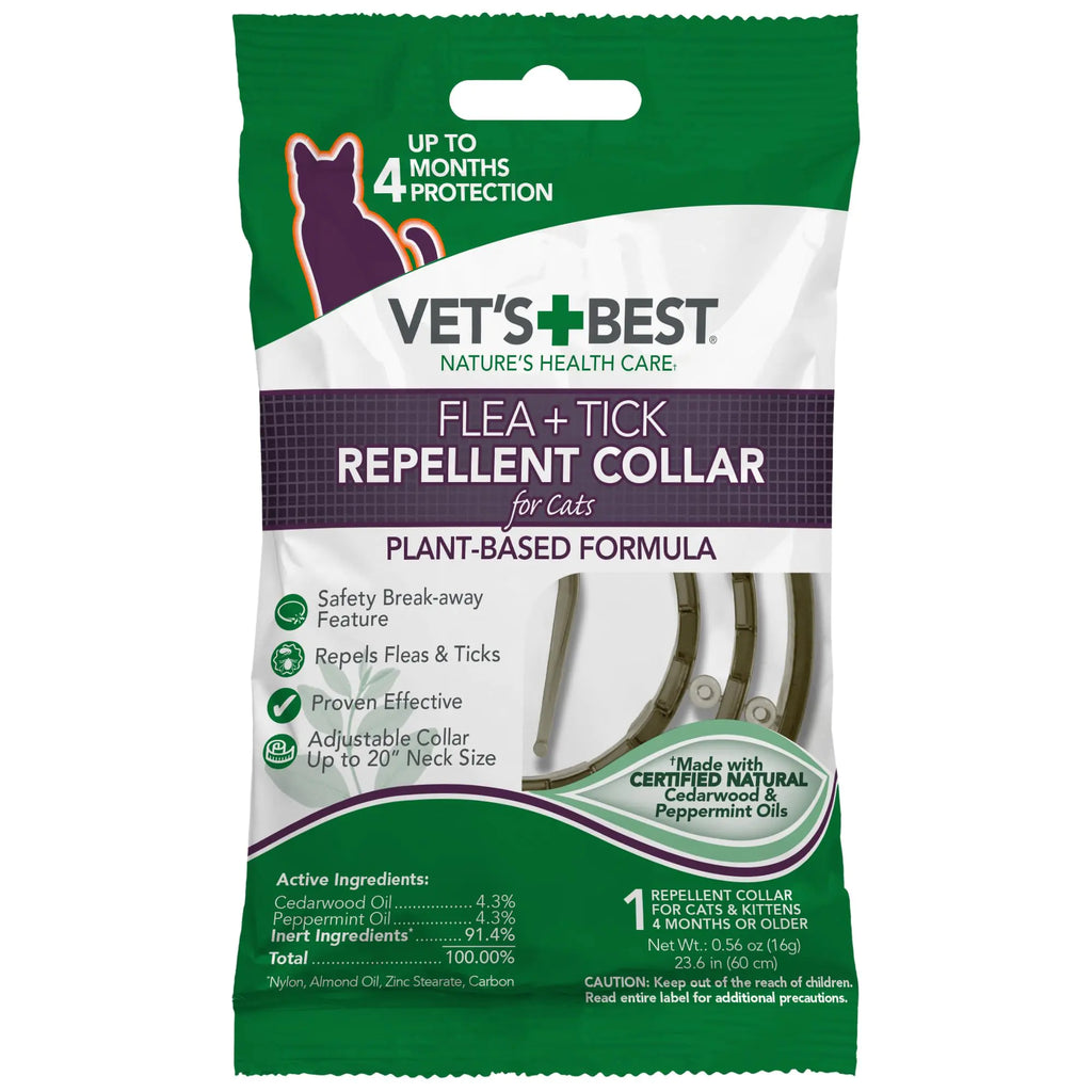 Vets Best Flea and Tick Repellent Collar for Cats - Flea and Tick Prevention for Cats - Plant-Based Ingredients - Certified Natural Oils - Up to 20” Neck Size