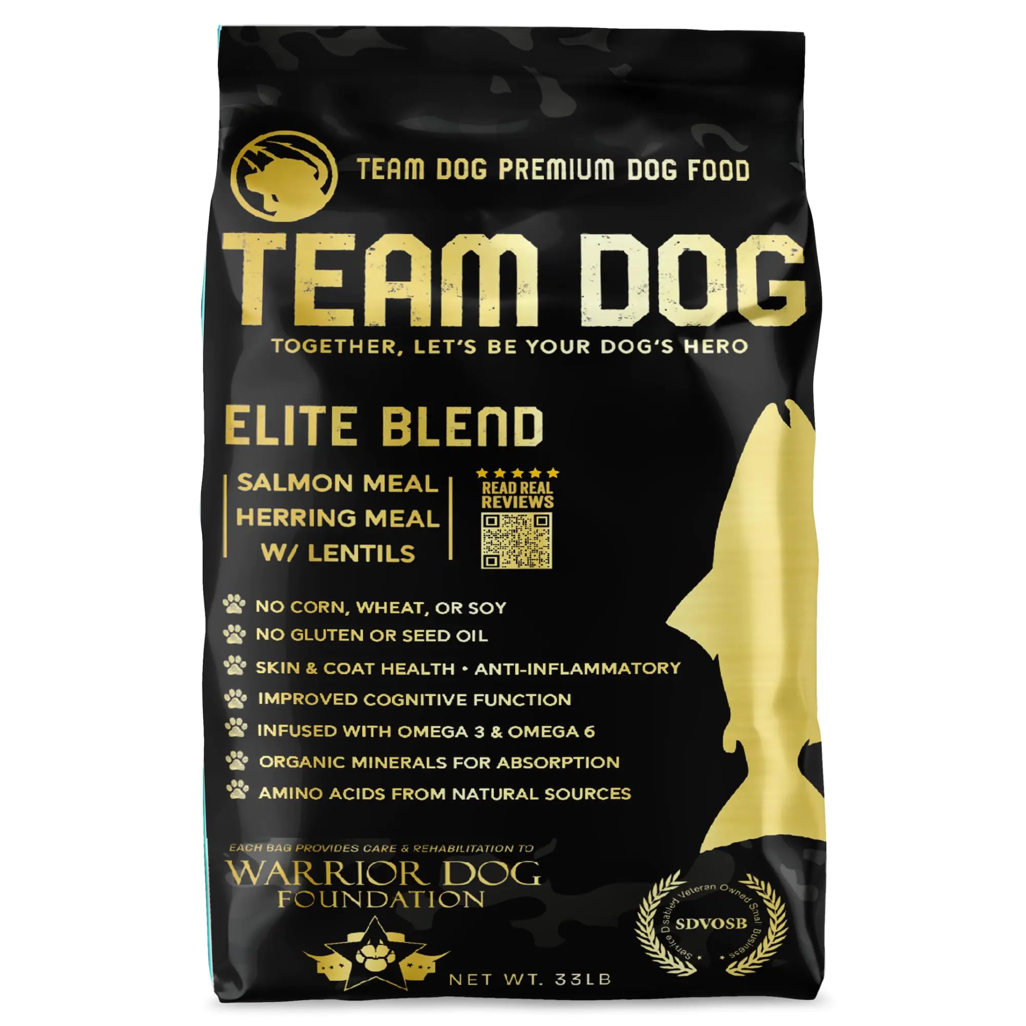 Team Dog Elite Blend Salmon Dog Food with Herring & Lentils | High Protein Dog Food for Sensitive Stomachs & Skin | Chicken Free Gluten Free GMO Free No Corn Wheat or Soy (33 lb Dry Dog Food) - Pawluxe