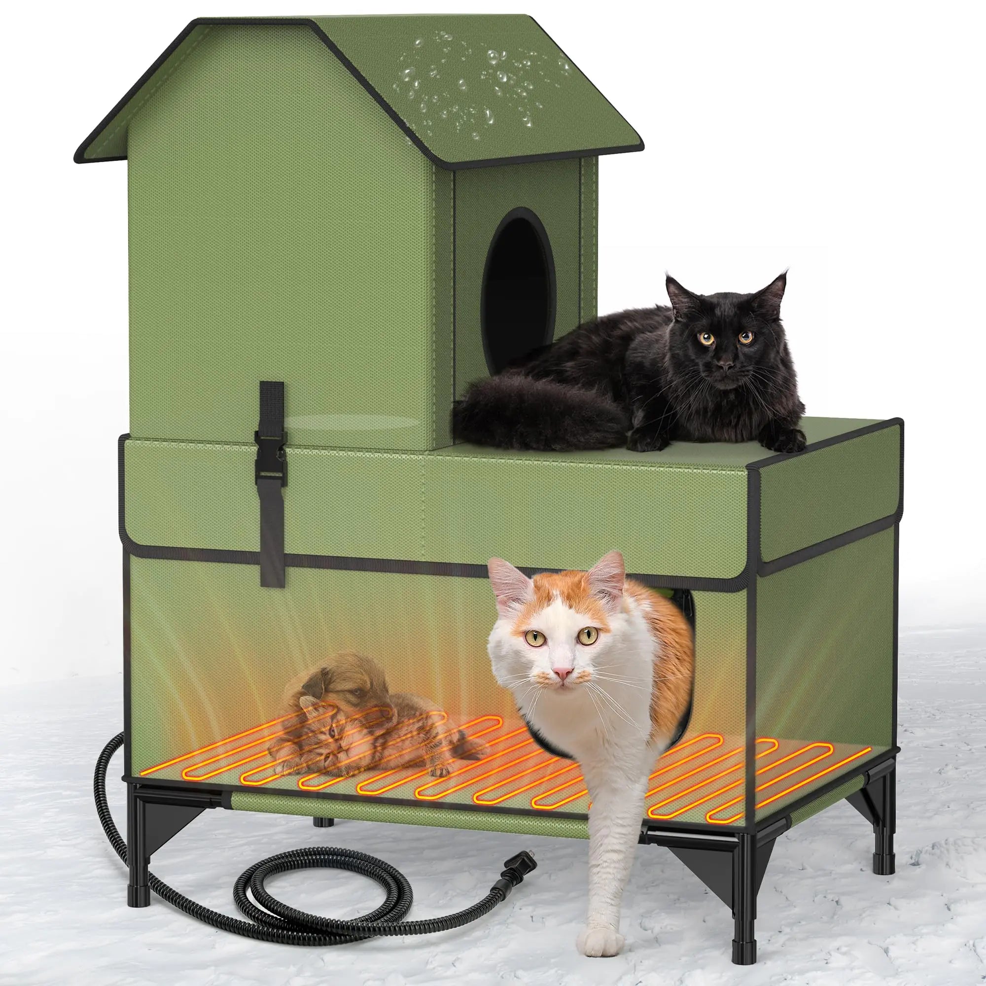 Lesotc Heated Cat House for Outside Cats in Winter Extremely Waterproof Fully Insulated Outdoor Cat Shelter with Cat Heating Pad Heated Cat Bed Warm Pet House for Multi Feral Stray Barn Cat - Pawluxe
