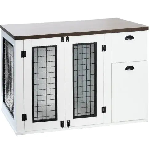 Furniture Style Dog Cage, Wooden Dog Cage, Double Door Dog Cage, Side Cabinet Dog Cage, Dog Crate - Pawluxe