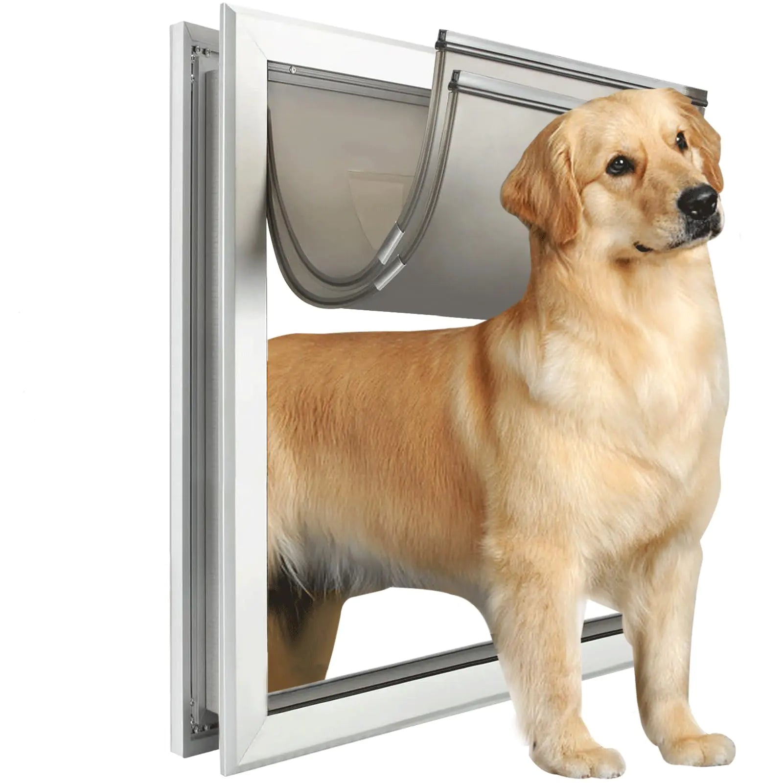 Dog Door Doggy Door with Double Flaps XL Dog Door with Automatic Closing System for Energy Efficient Extra Large Dog Door with Steel Frame&Lockable Panel Extreme Weather Dog Doors for Door/Wall